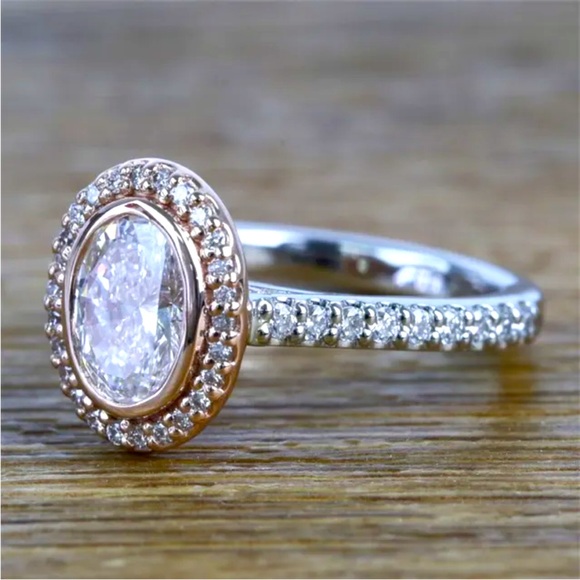 NEW Two-Tone 14k RoseGold/Sterling Silver Sim. Diamonds Ring - Picture 2 of 5